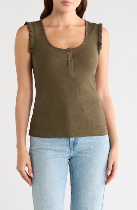 Scoop Neck Rib Knit Henley