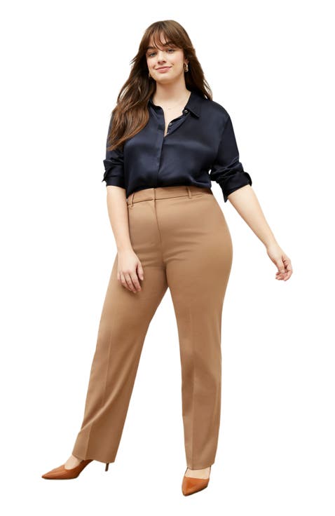 ボトムスその他 Golden  Light brown pants in chevron wool blend Women's wool blend pants in light brown micro chevron