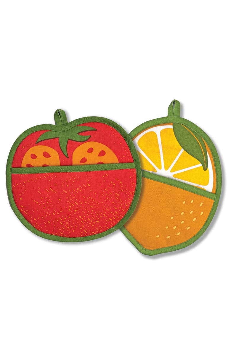 The Neighborgoods Tomato & Lemon Pot Holders Set of 2, Alternate, color, Red