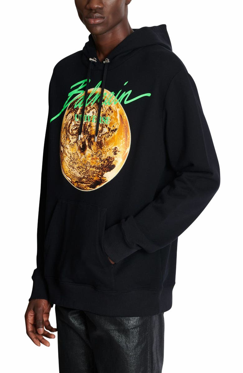 Balmain Printed Balmain Universe Logo And Planet Hoodie, Alternate, color, Black