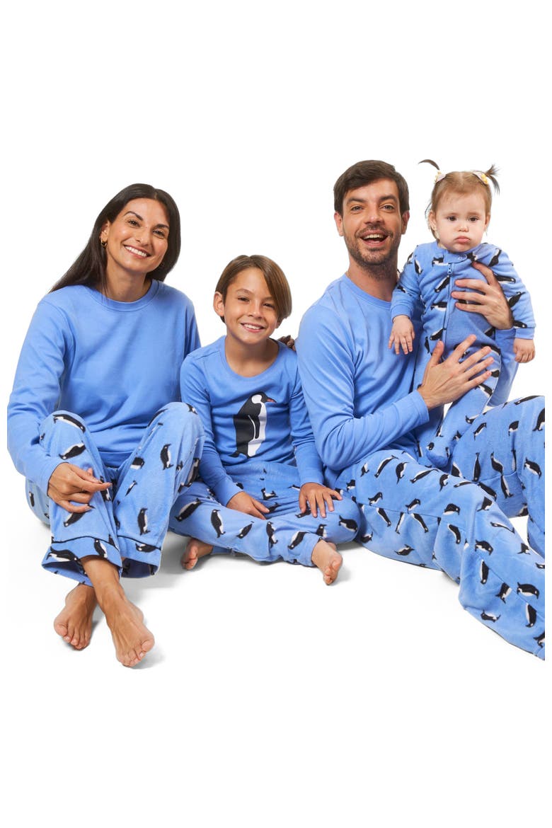 Kids Footed Fleece Printed Matching Family Holiday Pajamas, Alternate, color, Penguin