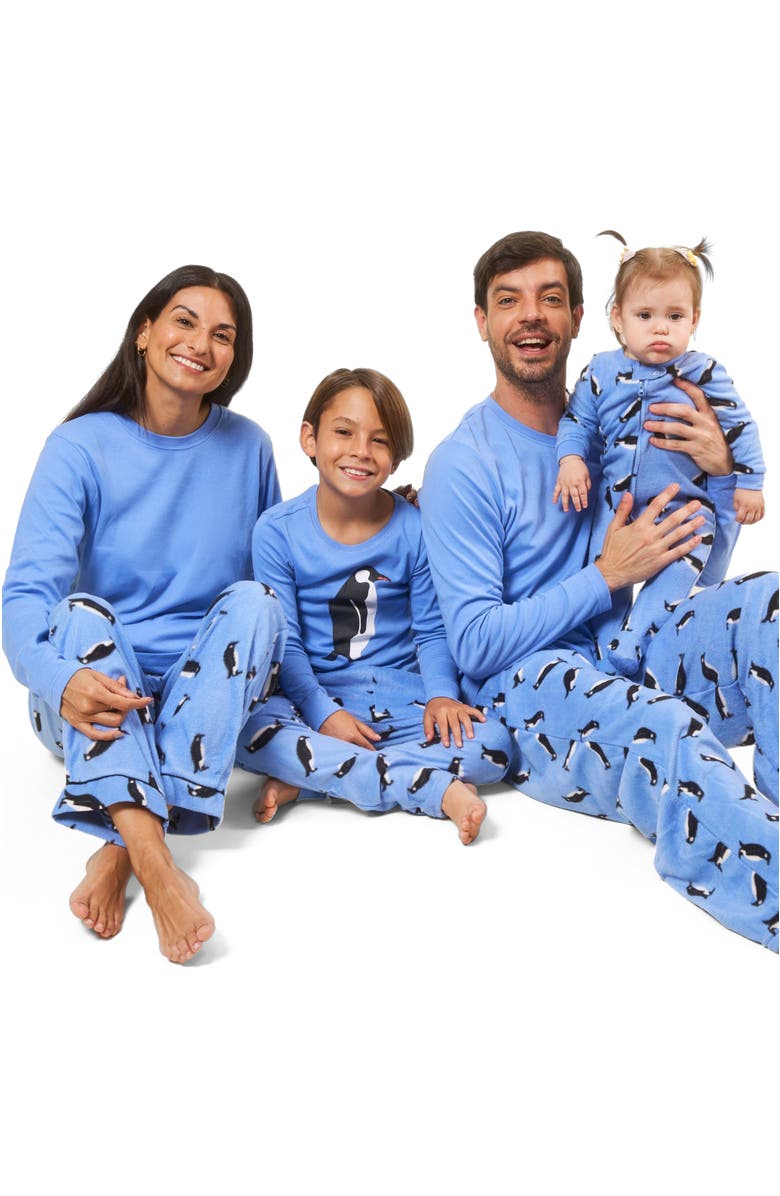 Leveret Kids Cotton Top & Fleece Pants Printed Matching Family Holiday Pajamas, Alternate, color, Penguin