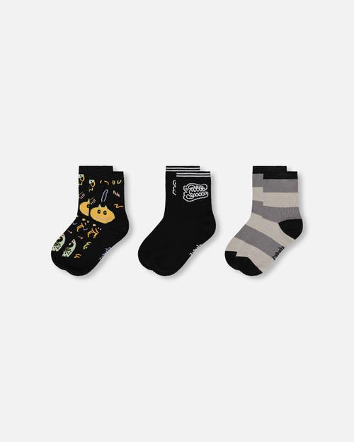 Deux Par Deux Boy 3-pack Knit Socks In Black