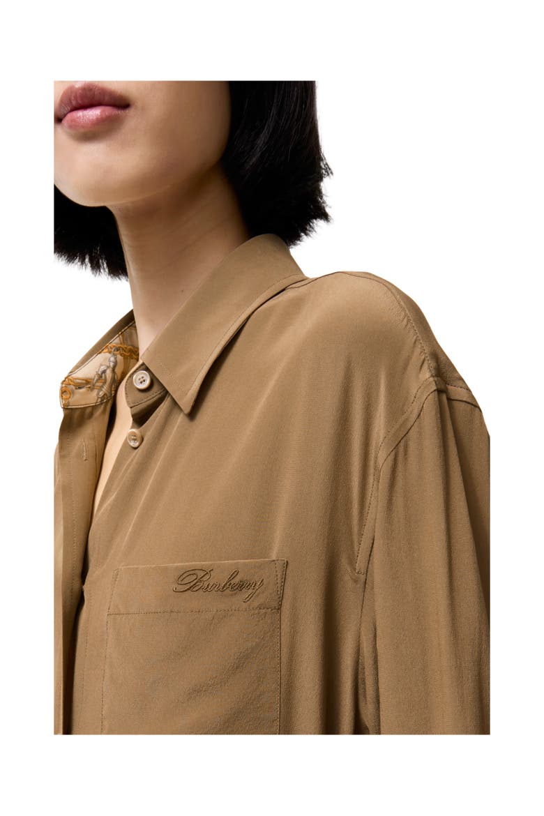 Silk Crepe de Chine Shirt Dress, Alternate, color, Puddle brown