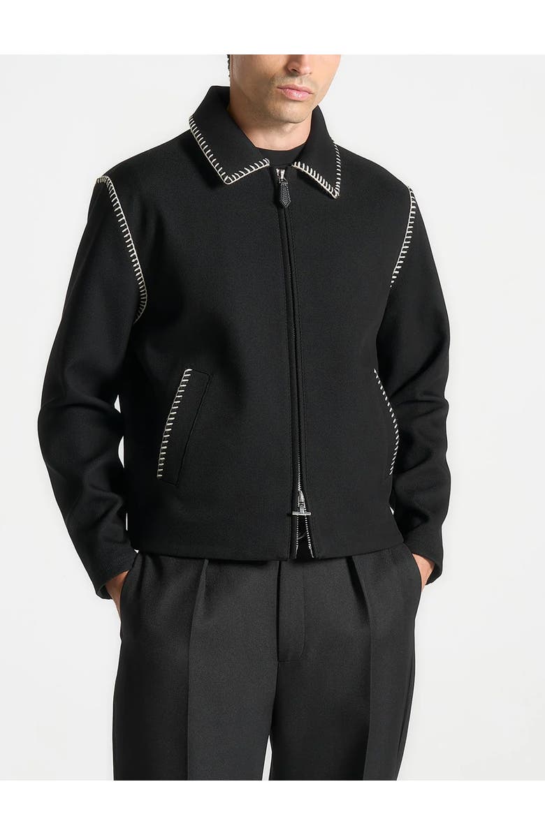 Manière De Voir Alex Whipstitch Twill Boxy Jacket, Alternate, color, Black