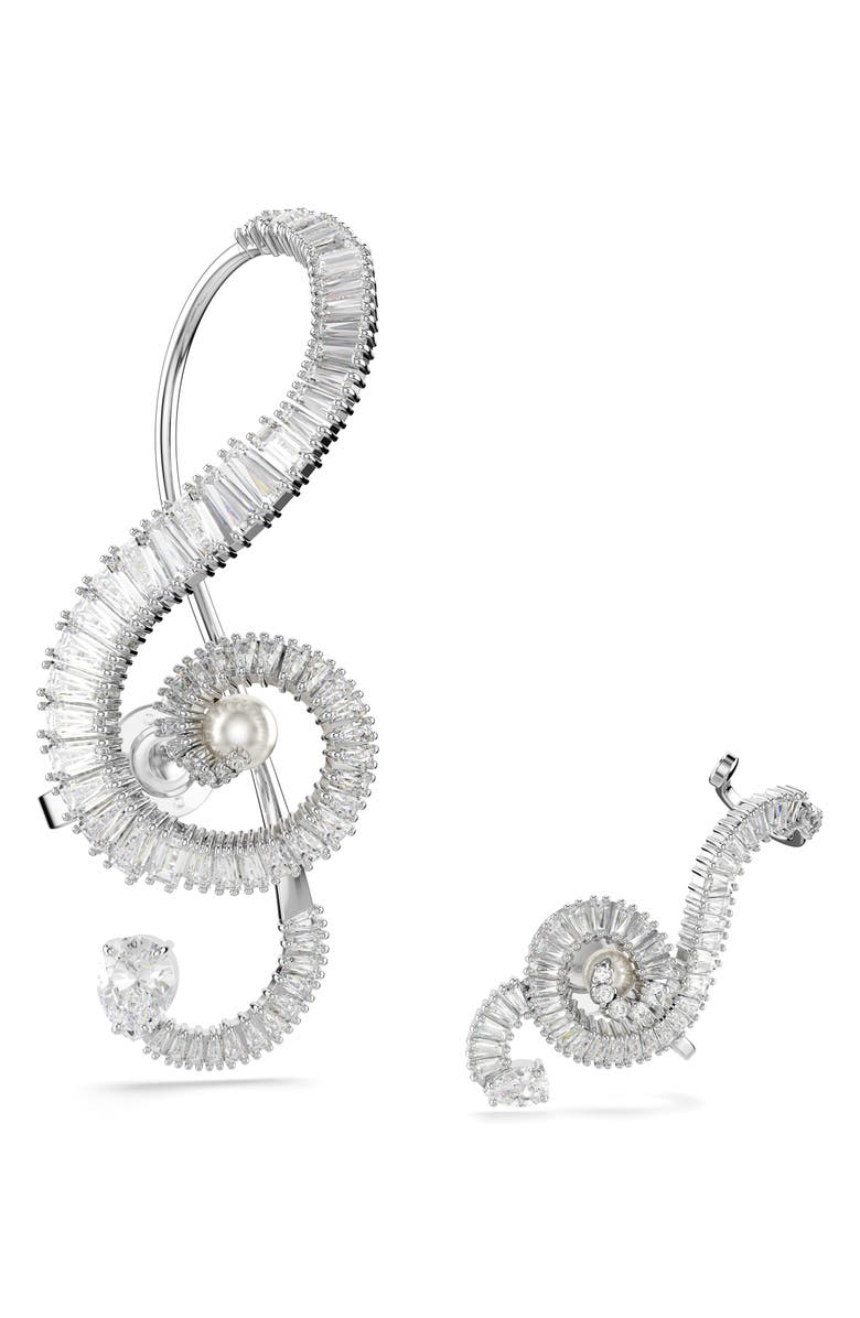 Swarovski x Ariana Grande Asymmetric Music-Inspired Clip Earrings, Main, color, White