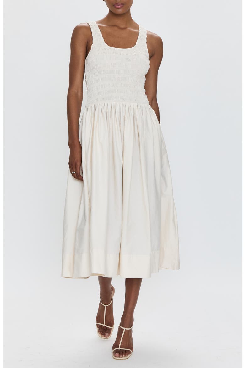Alessia Smocked Drop-Waist Stretch Cotton Midi Dress, Main, color, SHELL