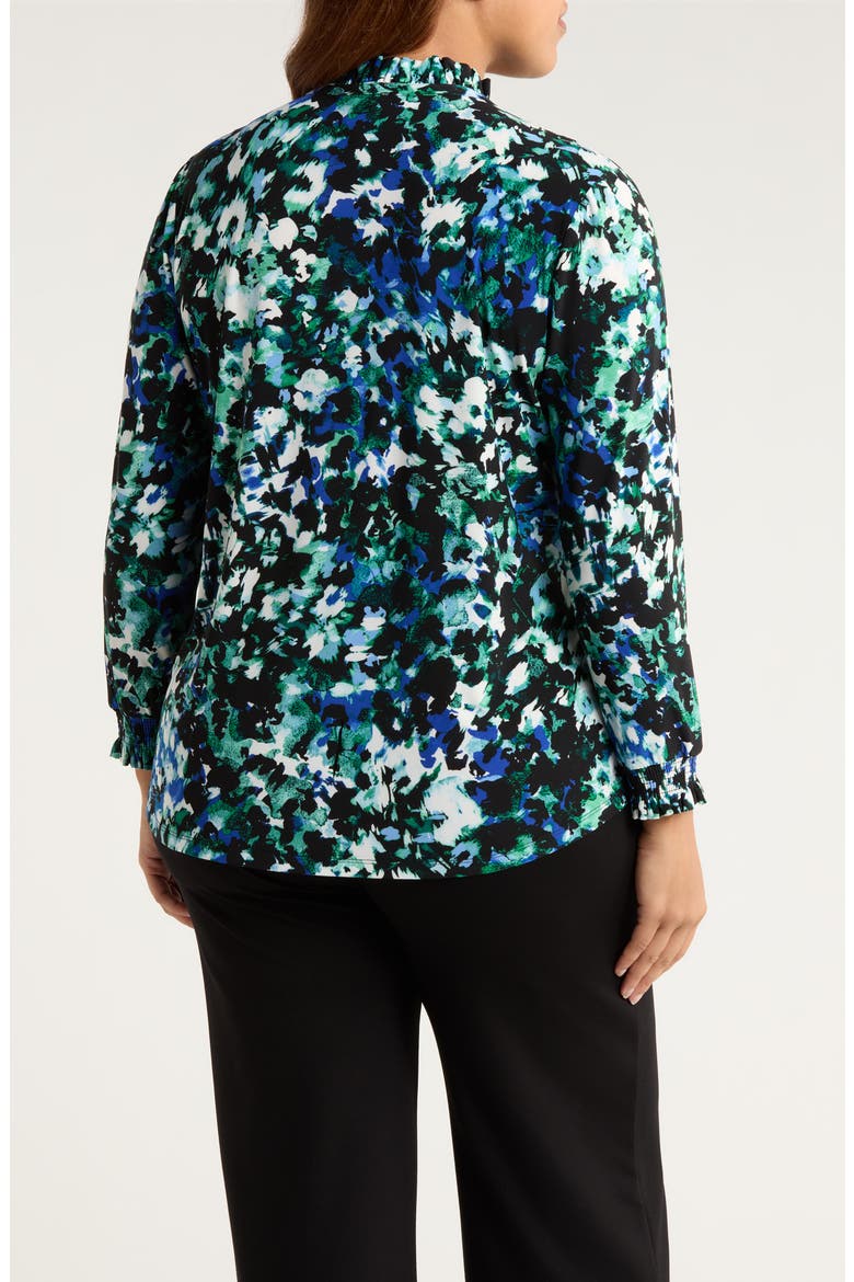 Ruffle Neck Smocked Cuff Top, Alternate, color, ANNE BLACK MULTI