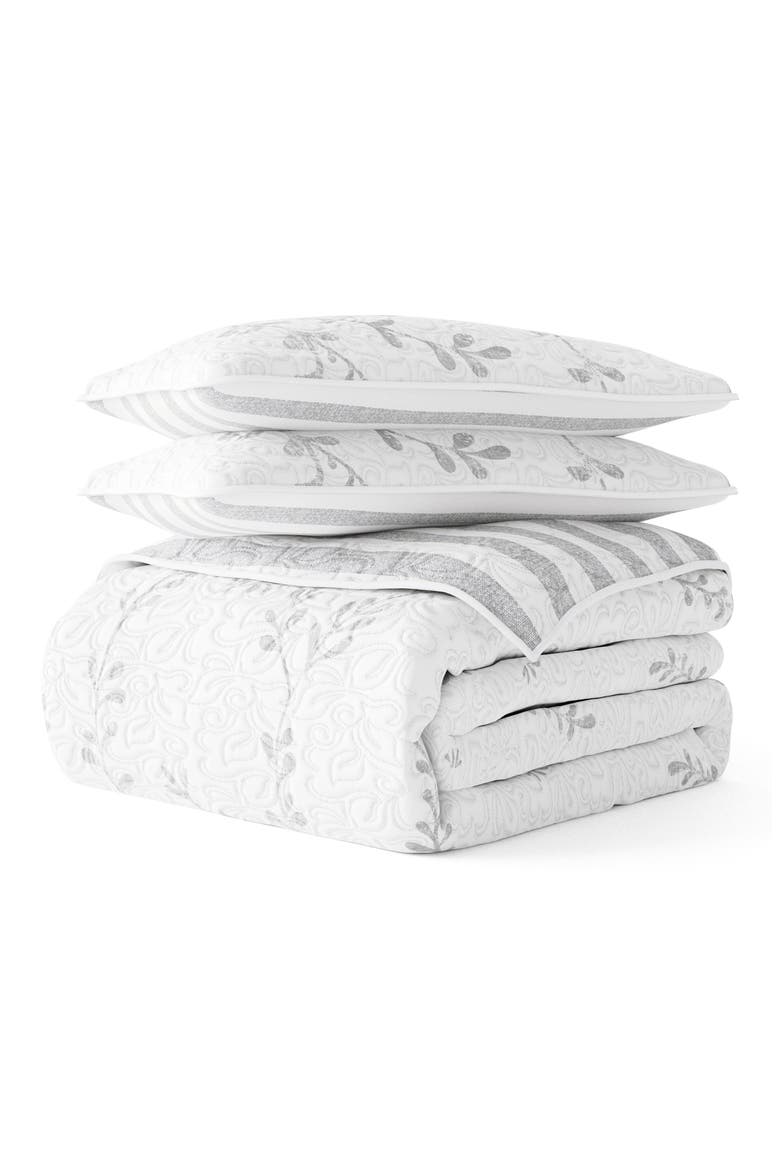 All Season Sprouting Vines Reversible Quilt & Sham Set, Main, color, LIGHT GRAY