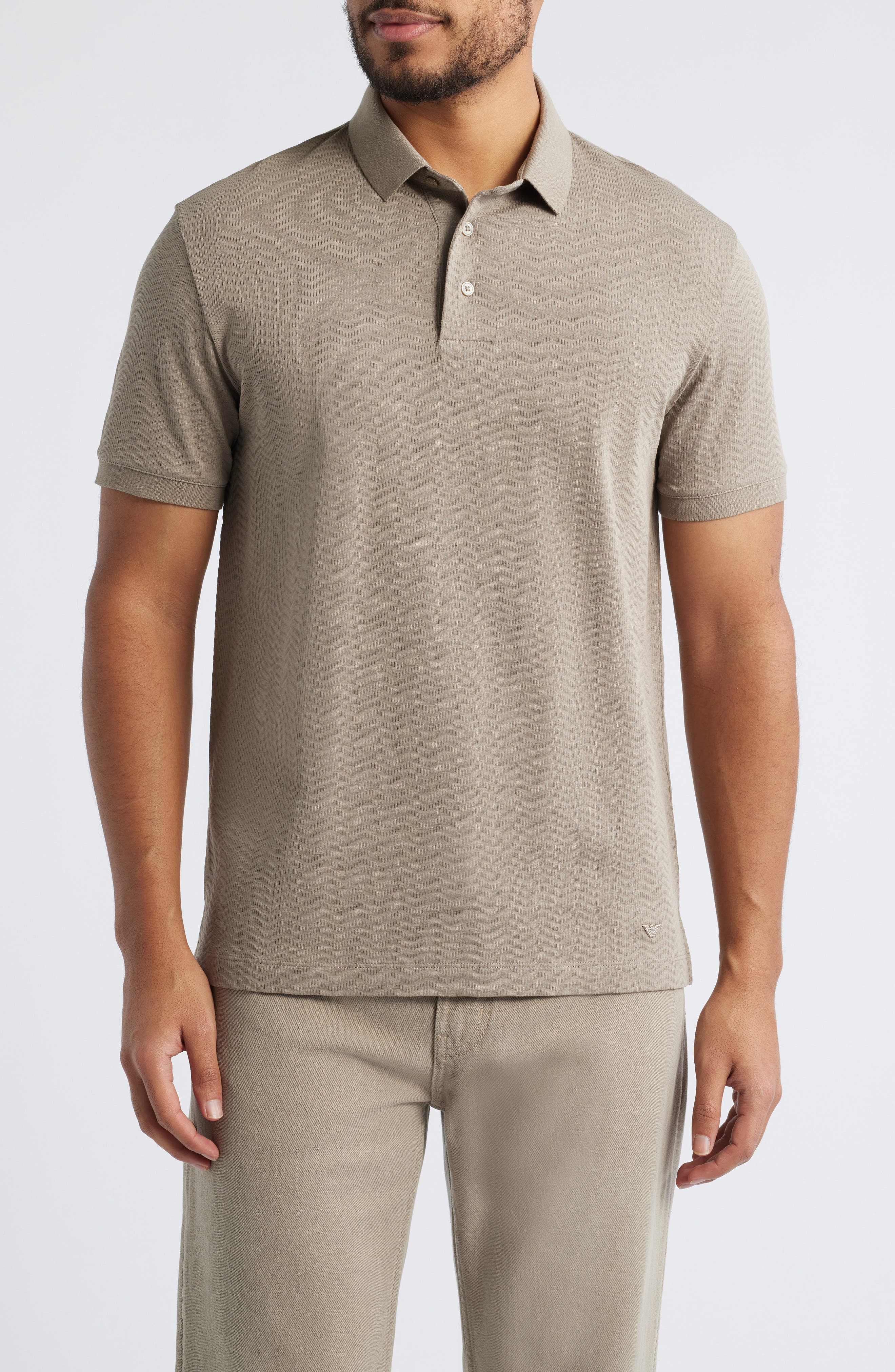 Emporio Armani Tonal Textured Wave Cotton Polo