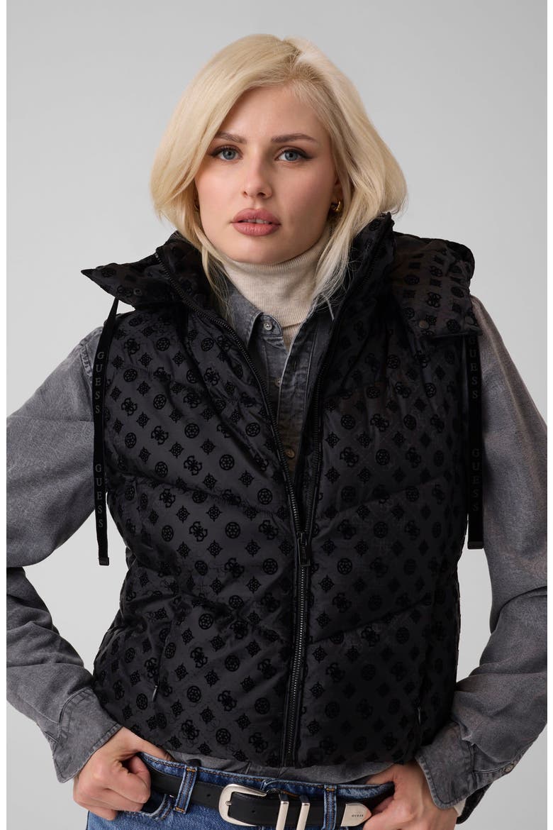Daisy Cropped Logo Puffer Vest, Alternate, color, JBLACK-BLACK