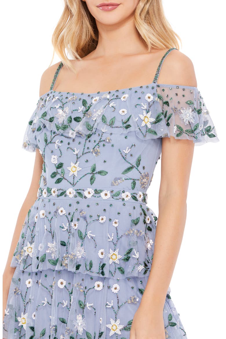 Beaded Floral Tiered Chiffon Column Gown, Alternate, color, STORMY BLUE