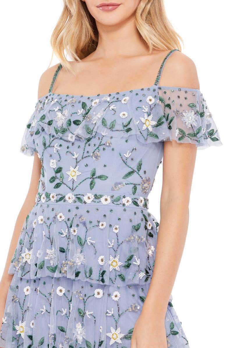 Mac Duggal Beaded Floral Tiered Chiffon Column Gown, Alternate, color, 