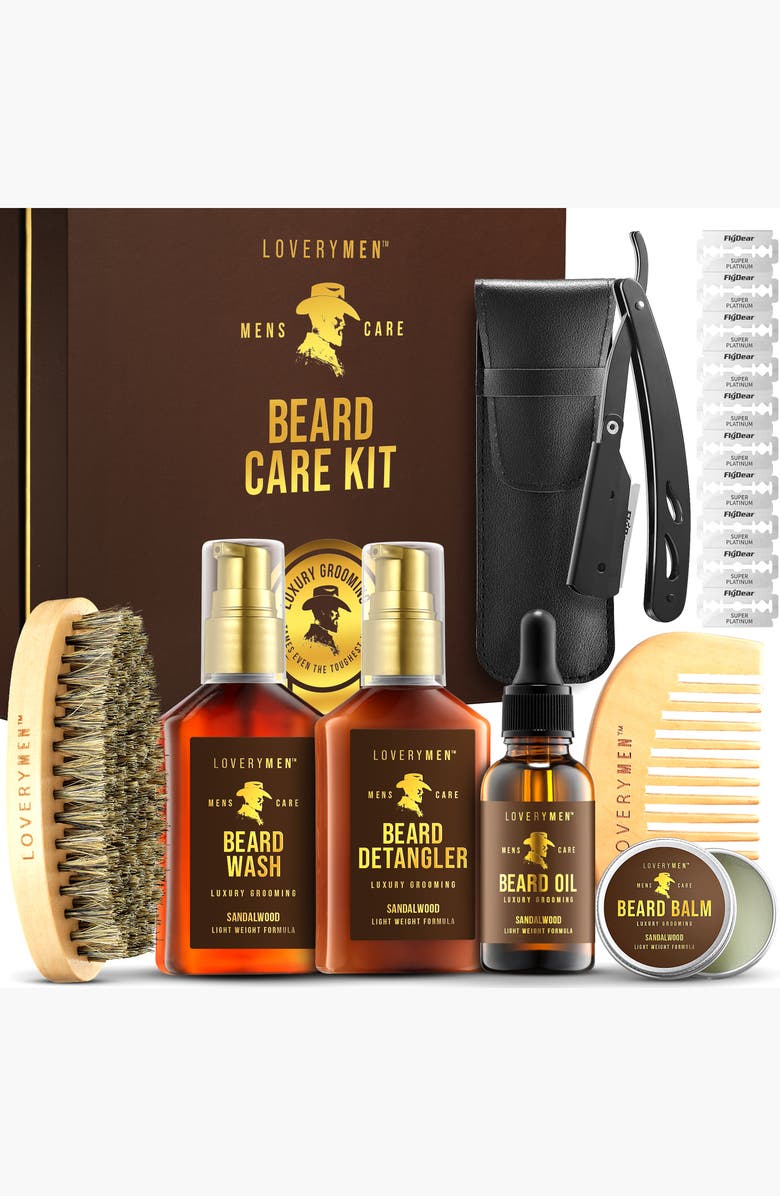 Lovery 13 Piece Beard Care Kit - Ultimate Grooming Set with Oil, Balm, Wash, Razor & More, Alternate, color, NO COLOR