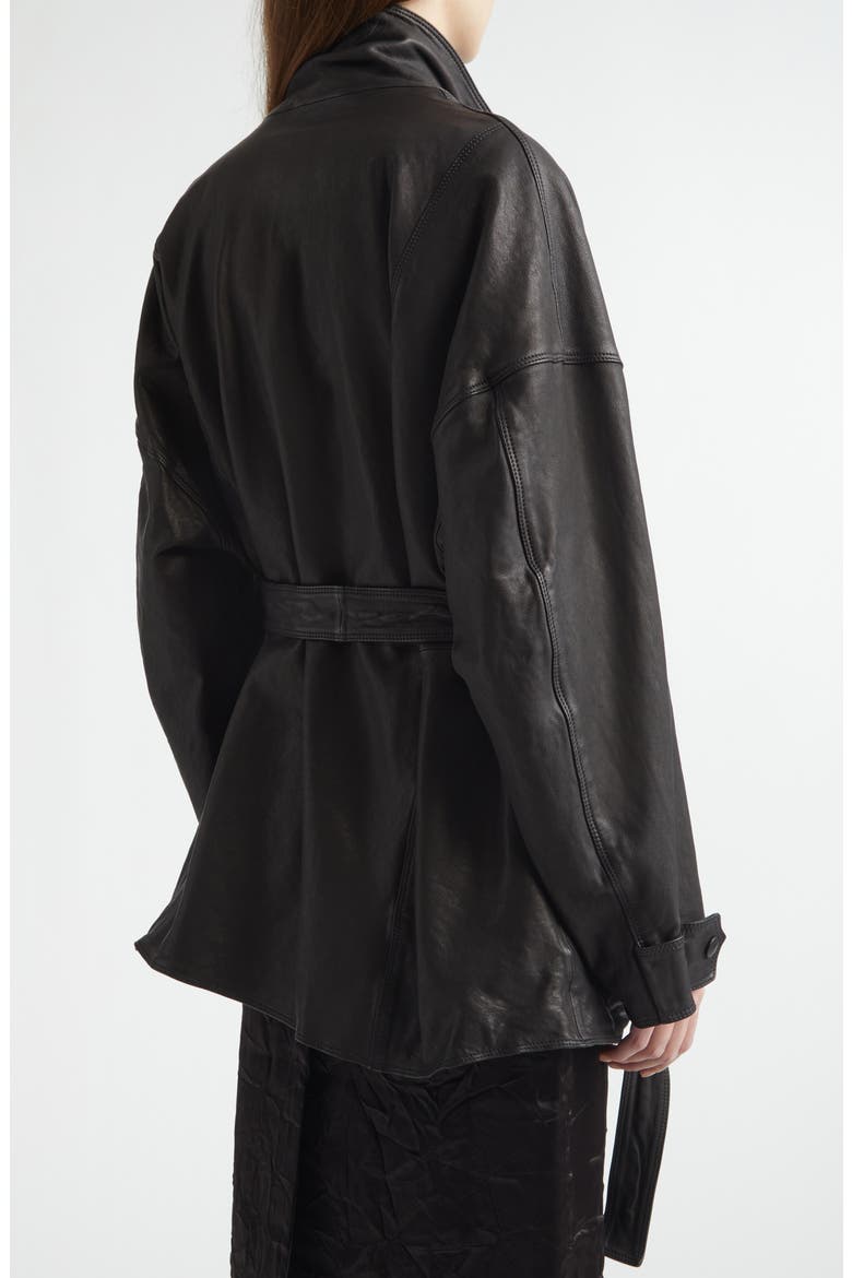 Oversize Belted Leather Coat, Alternate, color, NOIR