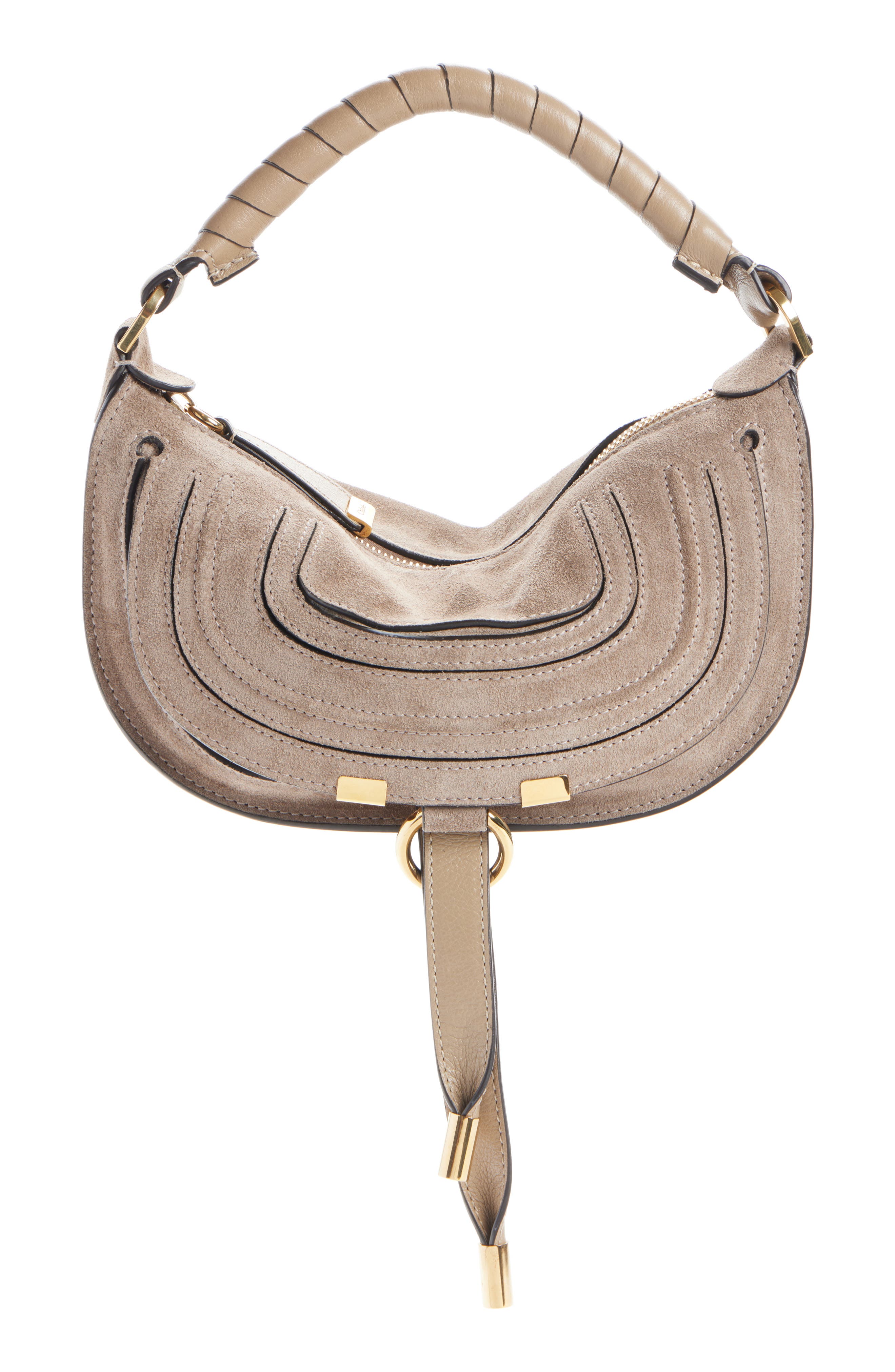 Chloé Mini Marcie Suede Camera Shoulder Bag, Main, color, Boyish Brown