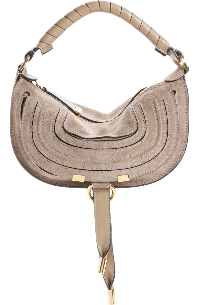 Chloé Mini Marcie Suede Camera Shoulder Bag, Main, color, Boyish Brown