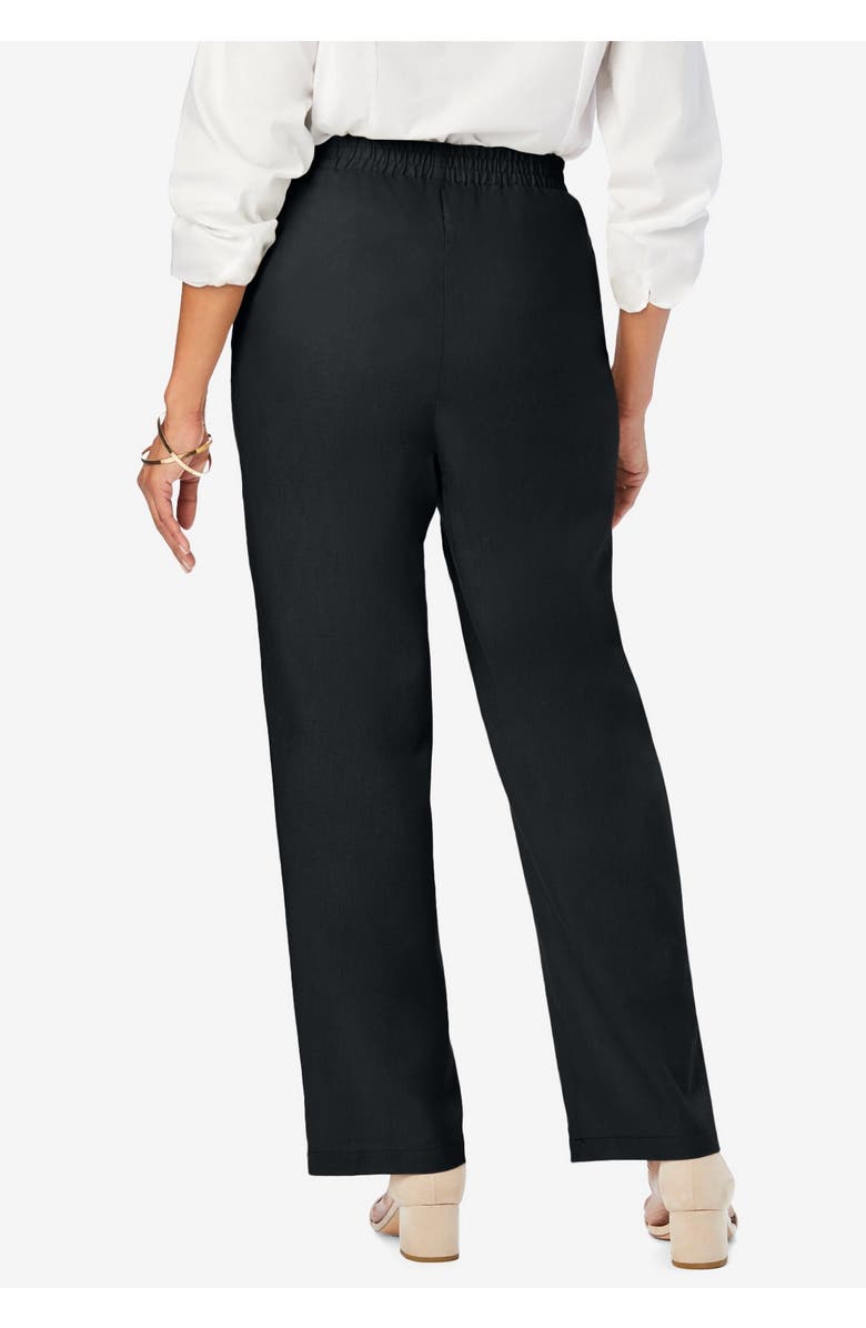Jessica London Lightweight Linen-Blend Straight-Leg Pants, Alternate, color, Black