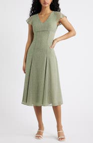 Open Edit Short Sleeve Godet Pleat Dress