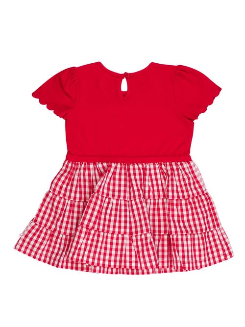 Rufflebutts Mixed Media Short Sleeve Tiered Dress In Red