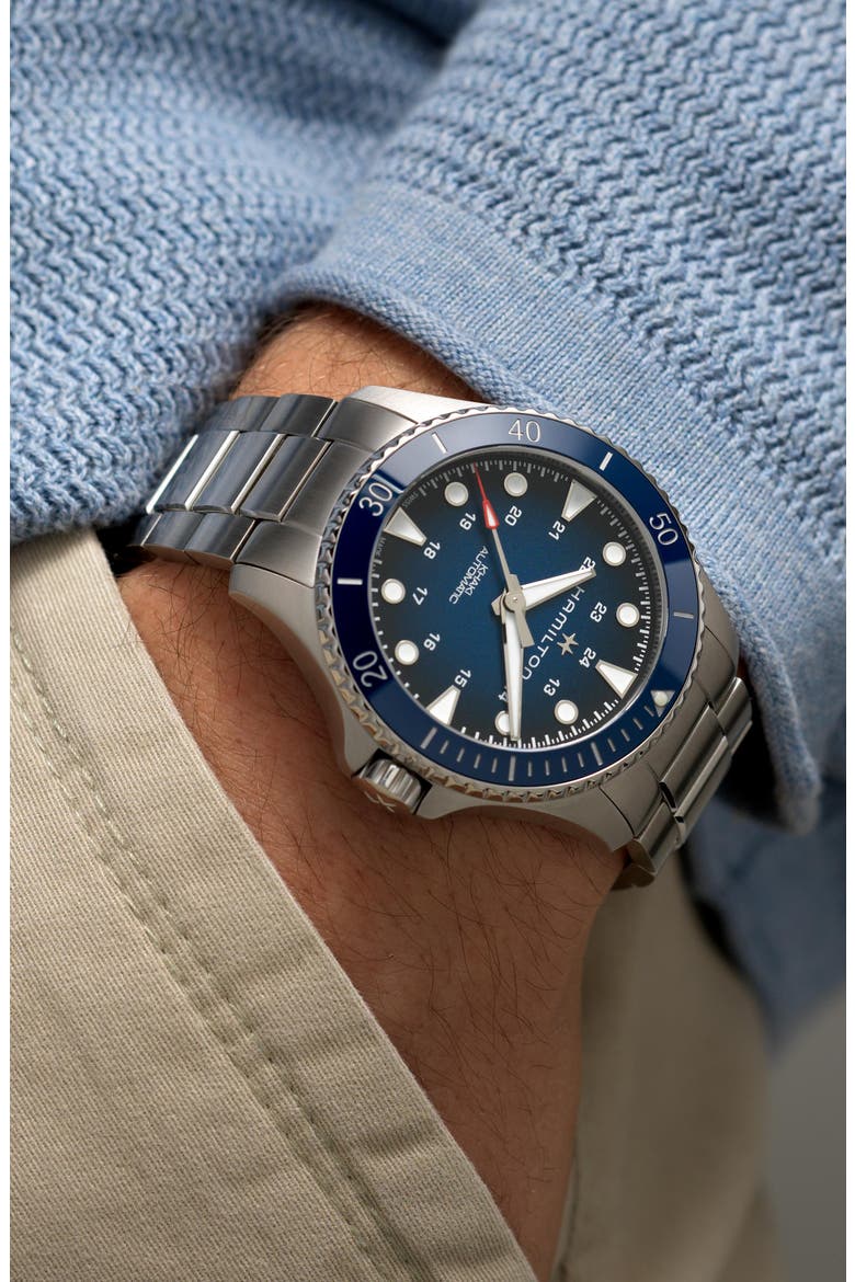 Khaki Navy Scuba Automatic Bracelet Watch, 43mm, Alternate, color, STAINLESS STEEL