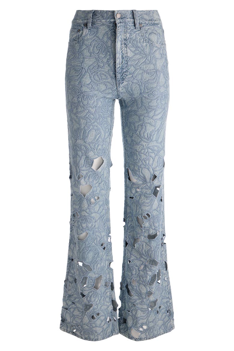 Chic High Waist Embroidered Eyelet Jeans, Alternate, color, ROCKSTAR BLUE