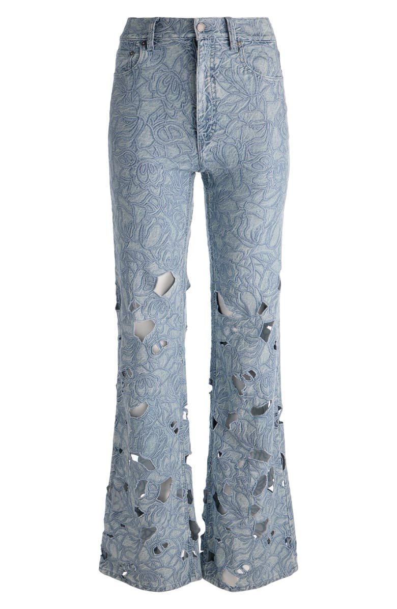 Alice + Olivia Chic High Waist Embroidered Eyelet Jeans, Alternate, color, Rockstar Blue