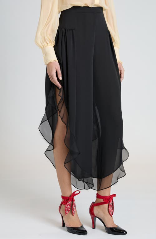 Valentino Ruffled Wide Leg Pants In Nero