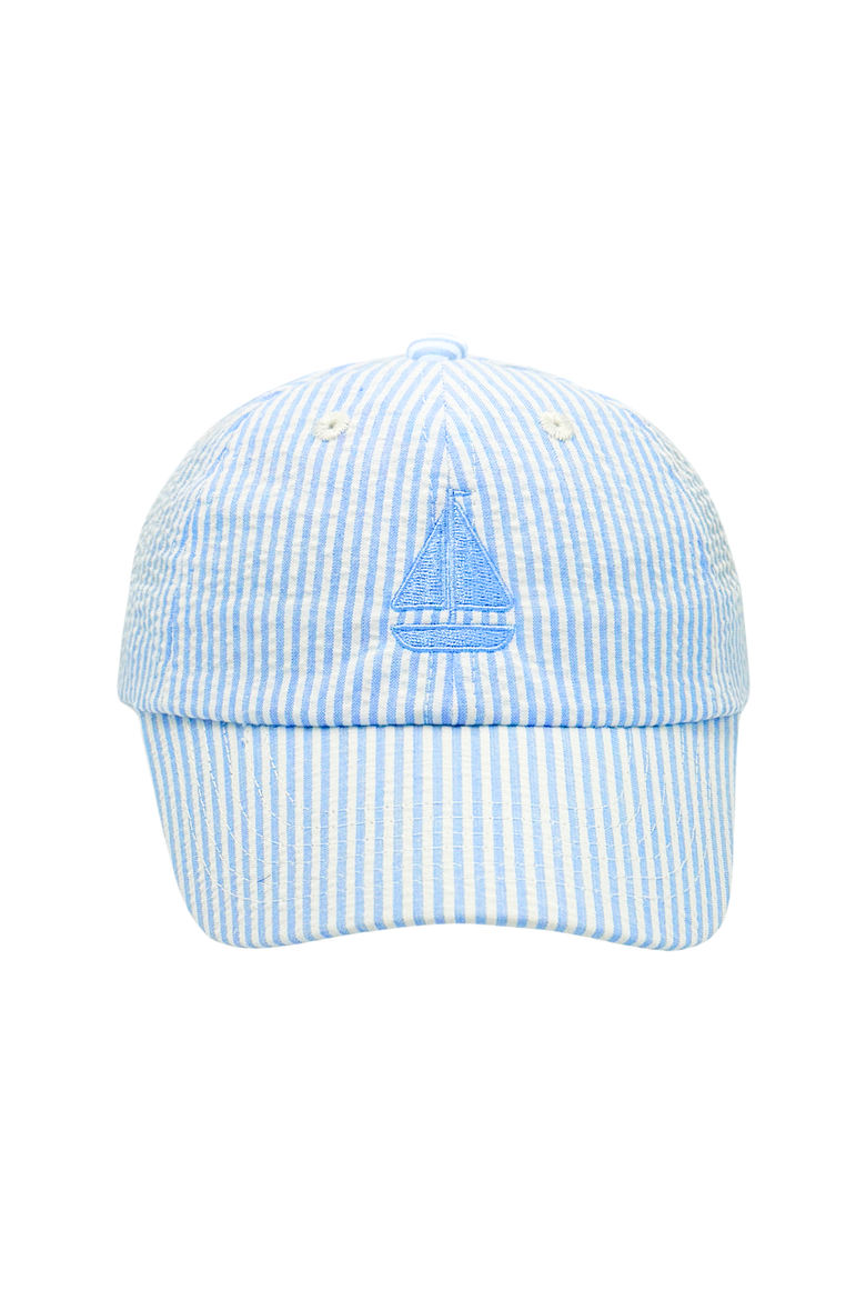 Sailboat Blue Seersucker Baseball Hat, Main, color, Blue