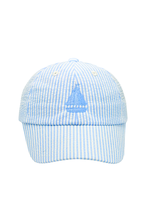 Sailboat Blue Seersucker Baseball Hat (Baby)