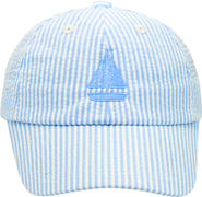 Bits & Bows Sailboat Blue Seersucker Baseball Hat