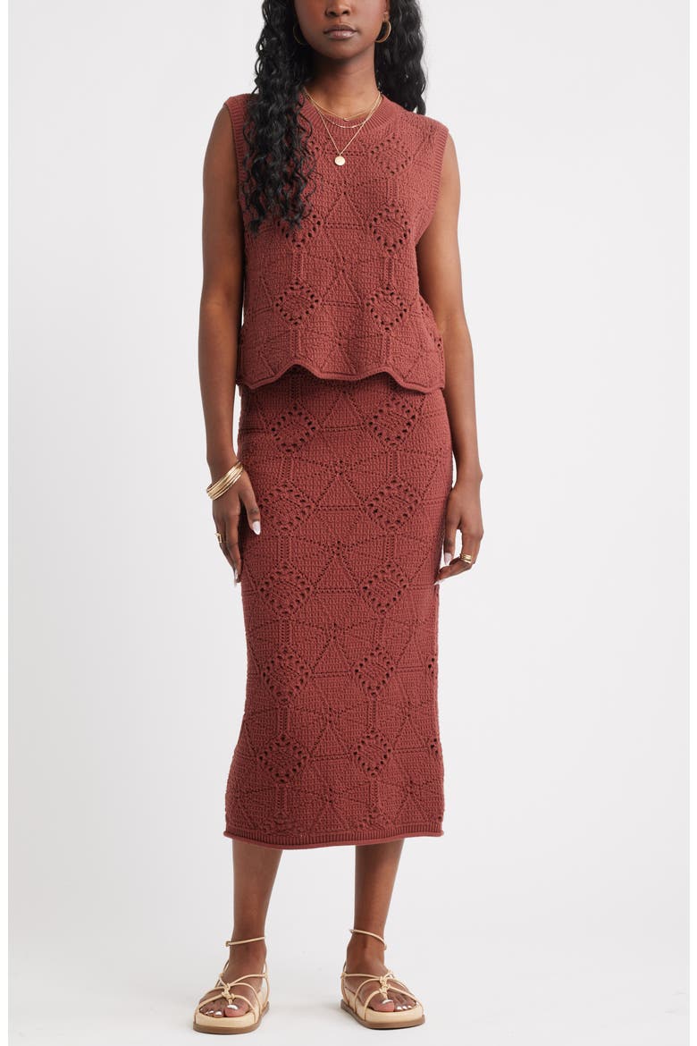 Crochet Midi Skirt, Alternate, color, BROWN SABLE
