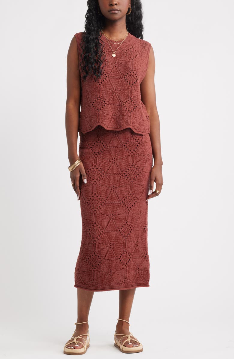 Treasure & Bond Crochet Midi Skirt, Alternate, color, Brown Sable