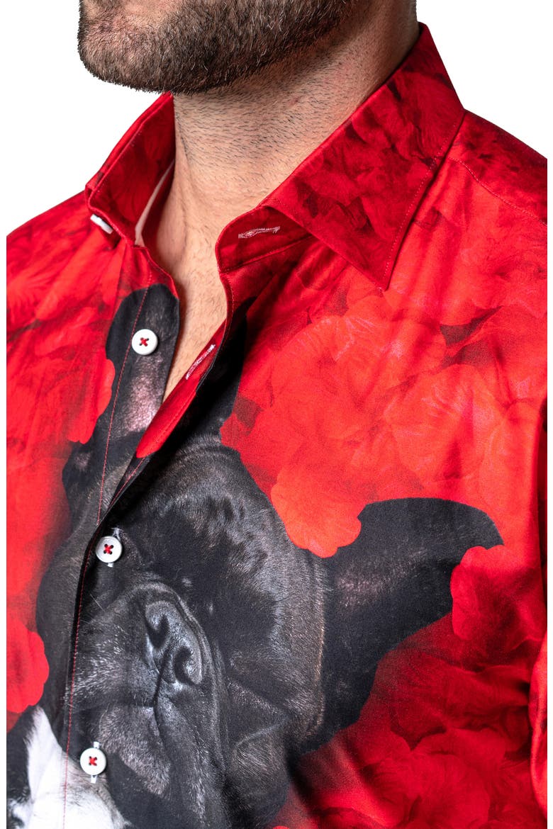 Fibonacci Valentine's Dog Contemporary Fit Button-Up Shirt, Alternate, color, RED