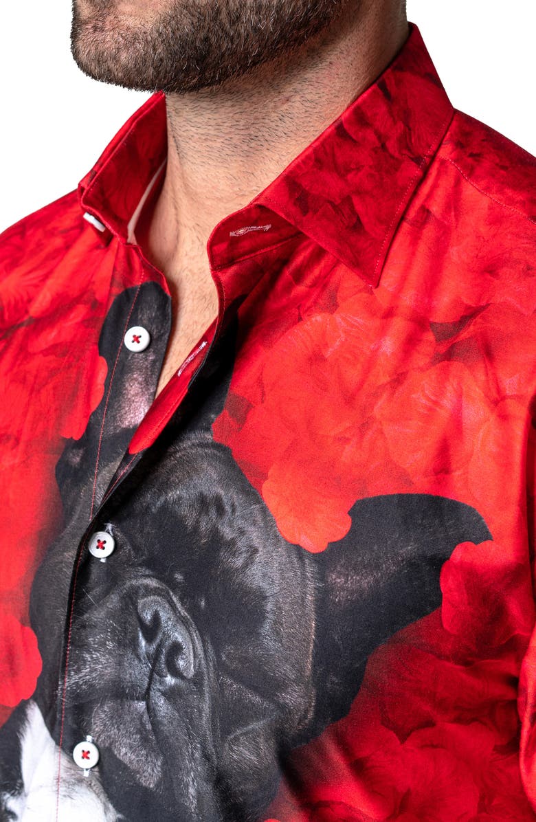Maceoo Fibonacci Valentine's Dog Contemporary Fit Button-Up Shirt, Alternate, color, Red