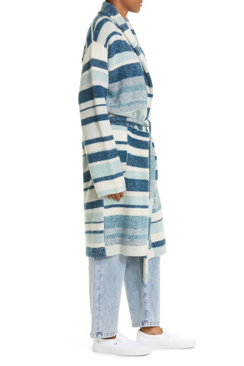 Stripe Cashmere Robe Sweater, Alternate, color, TURKISH BLUE/ PEACOCK/ WHITE