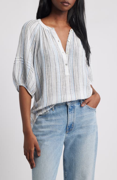 Rails Shoshanna Stripe Puff Sleeve Linen Blend Top In White