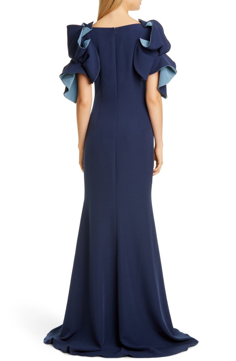 Badgley Mischka Collection Badgley Mischka Origami Sleeve Trumpet Gown, Alternate, color, 