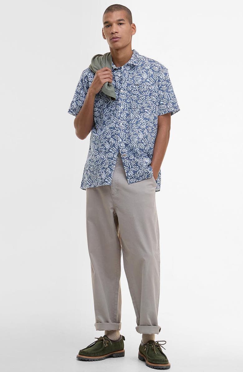 Barbour Jackstone Leaf Print Short Sleeve Cotton Button-Up Shirt, Alternate, color, Dark Denim