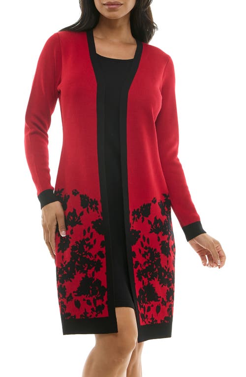 Nina Leonard Long Sleeve Twofer Dress In Multi