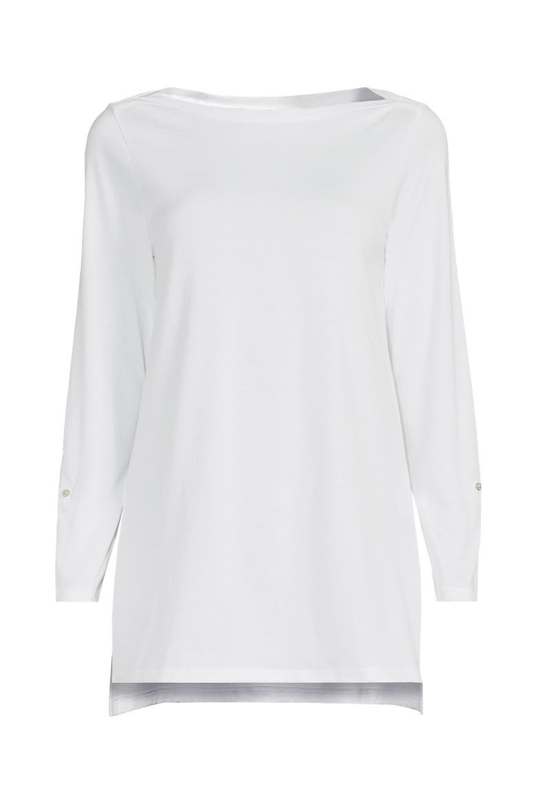 Supima Cotton Adjustable 3/4 Sleeve Boatneck Tunic, Alternate, color, White