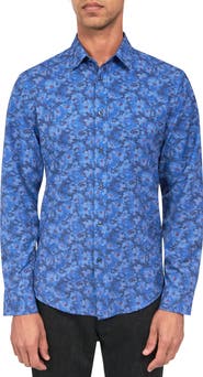 Brooklyn Brigade Slim Fit Denim Floral 4-Way Stretch Performance Long Sleeve Shirt