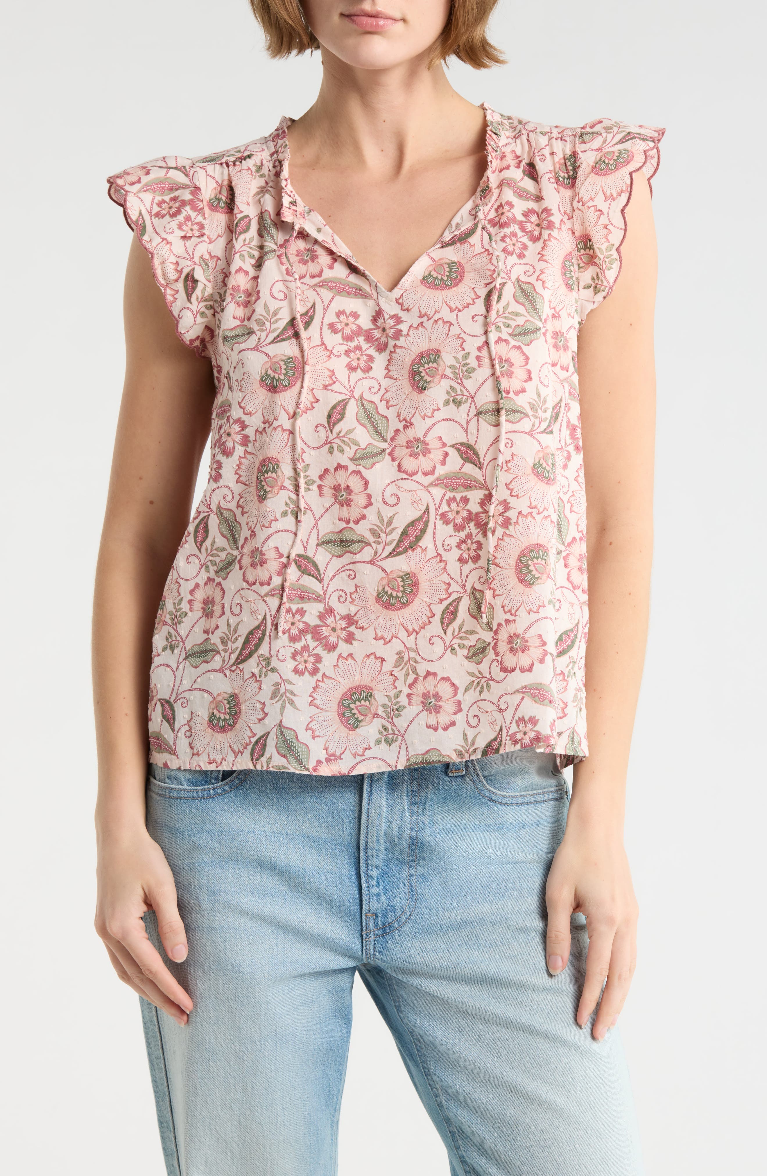 Floral Cap Sleeve Cotton Top - image 3