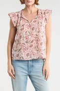 Lucky Brand Floral Cap Sleeve Cotton Top