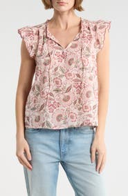 Lucky Brand Floral Cap Sleeve Cotton Top