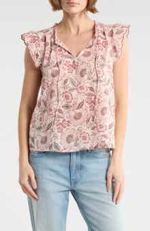 Floral Cap Sleeve Cotton Top