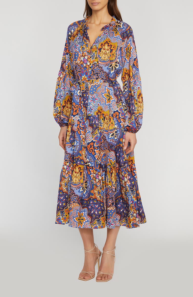 Elie Tahari The Sienna Print Long Sleeve Stretch Silk Maxi Dress, Alternate, color, 