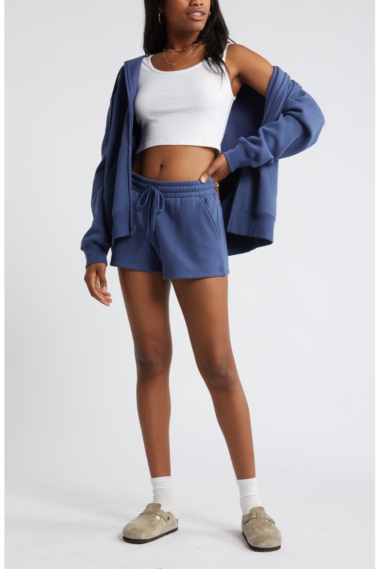 Elastic Waist Fleece Shorts, Alternate, color, BLUE INDIGO