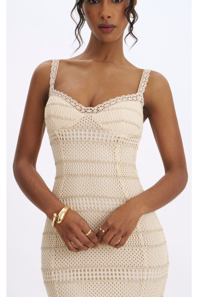 Xiomara Stripe Crochet Knit Mermaid Midi Dress, Alternate, color, Beige & Gold