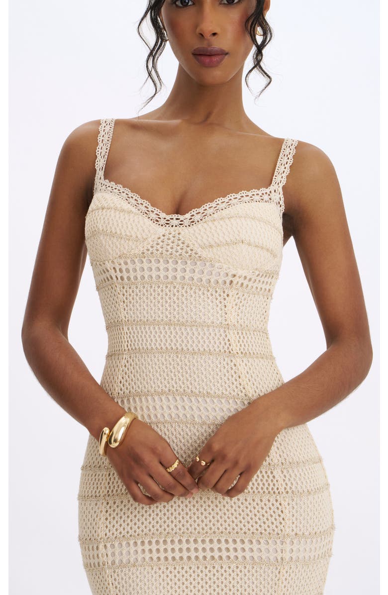 Miss Circle Xiomara Stripe Crochet Knit Mermaid Midi Dress, Alternate, color, Beige & Gold